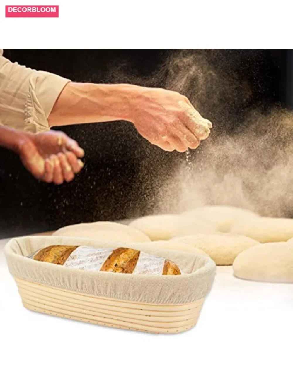 Oval Banneton Bread Proofing Basket with Liner - Rattan Dough Rising Basket for